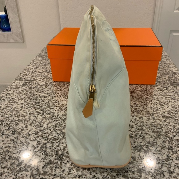 HERMES Mint Green Bolide Cotton Canvas Travel Zip Pouch - Picture 4 of 16
